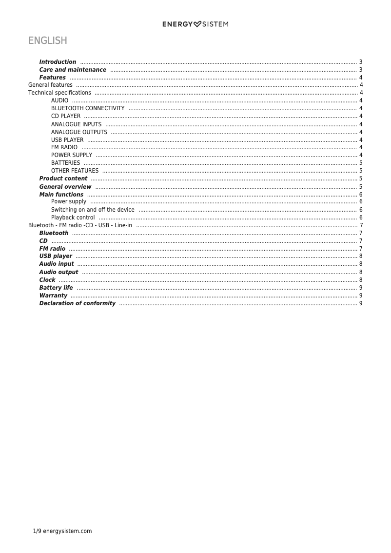 Page 1 de la notice Manuel utilisateur Energy Sistem Boombox 3