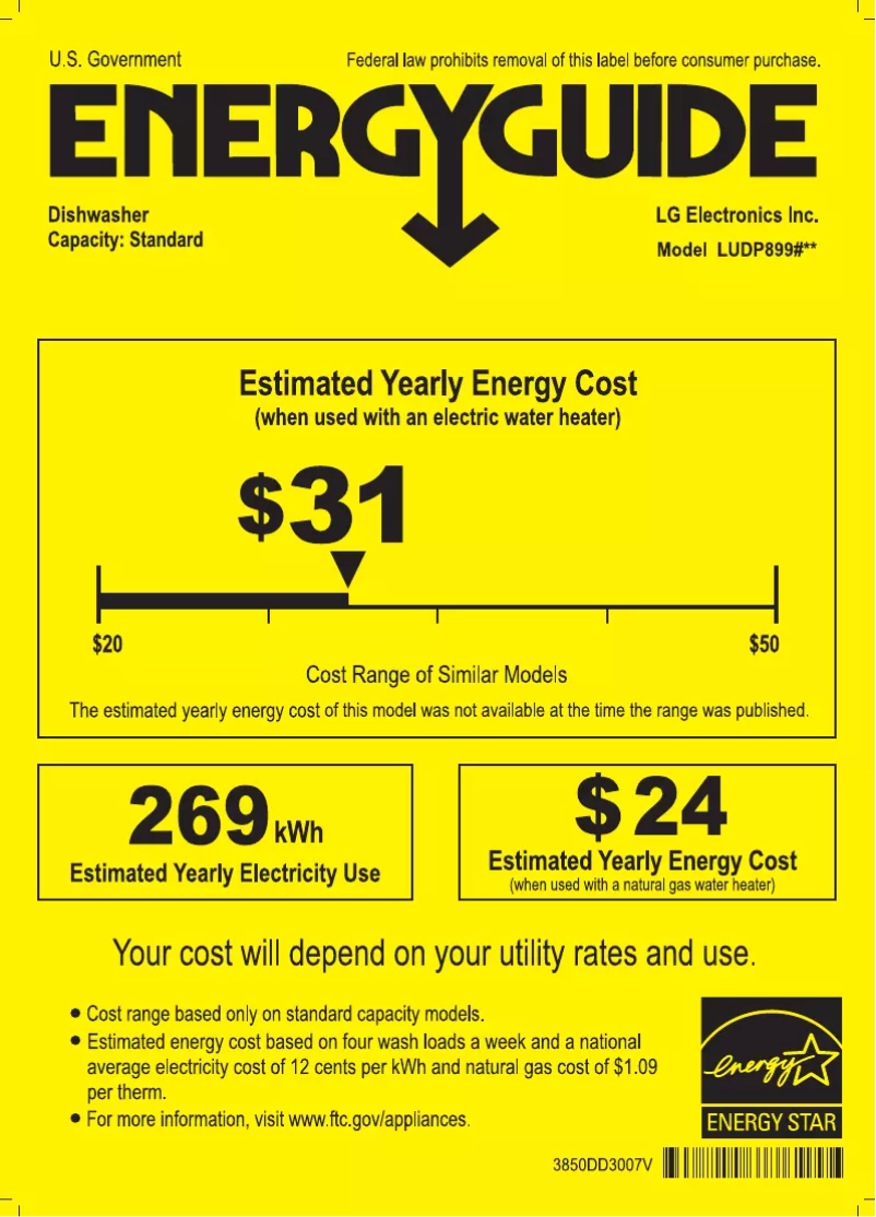 Page 1 de la notice Label énergétique LG LUDP8997SN