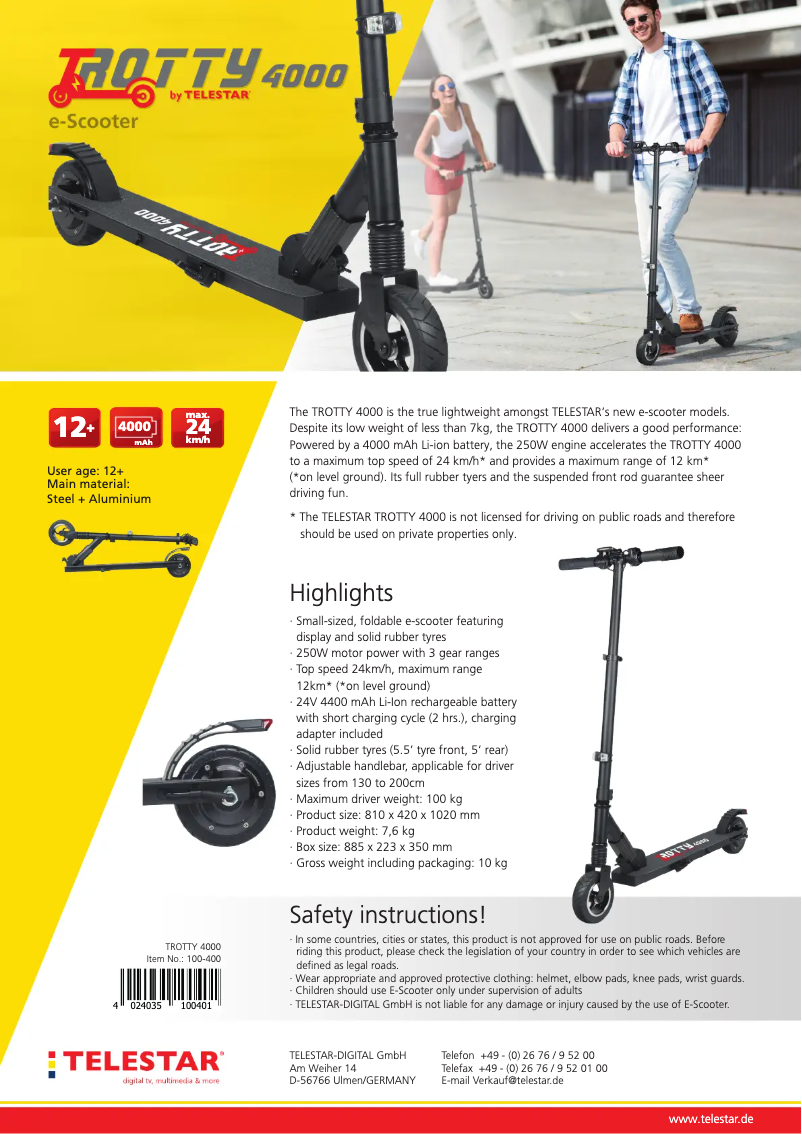 Page 1 de la notice Fiche technique Telestar Trotty 4000