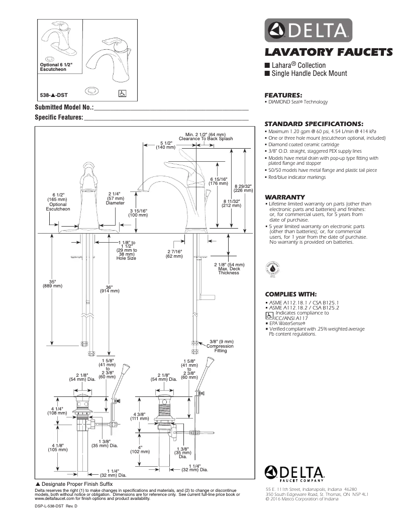 Page n°1 - Manuel utilisateur Delta 538-MPU-DST