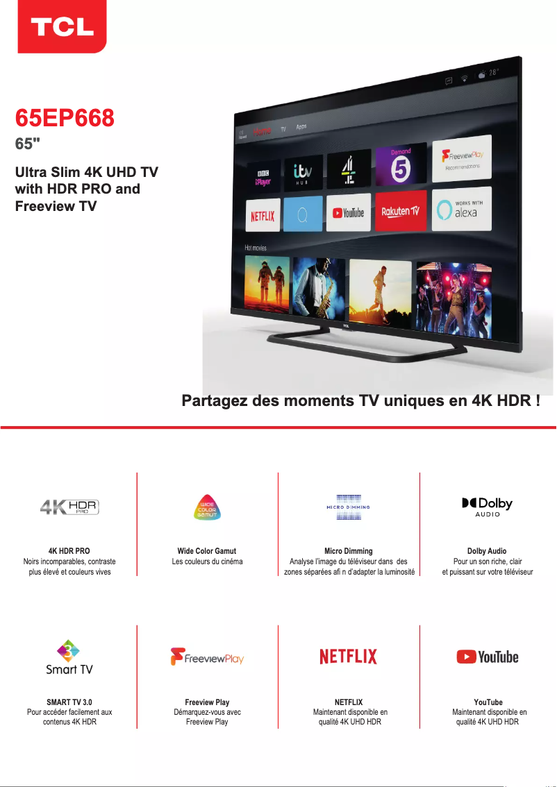 Page 1 de la notice Manuel utilisateur TCL 65EP668