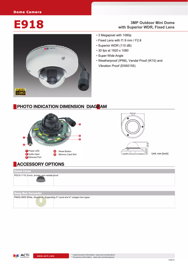 Page 1 de la notice Brochure ACTi E918