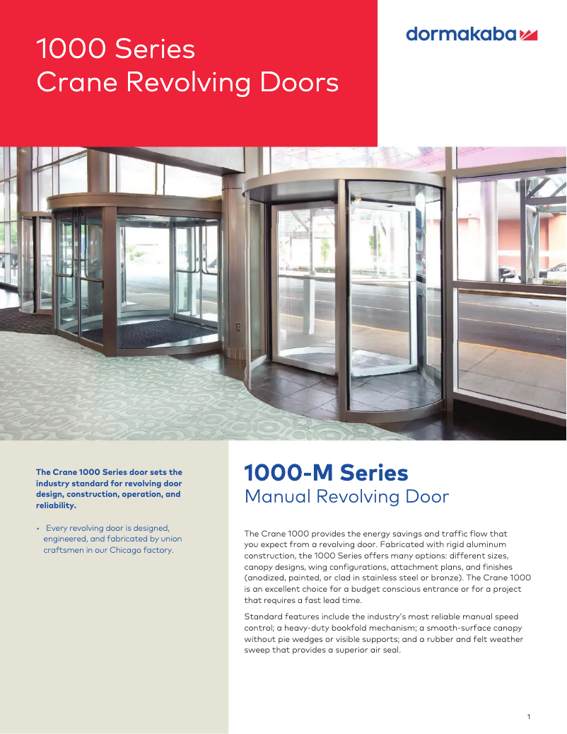 Page 1 de la notice Manuel utilisateur Dormakaba Crane 1000-M