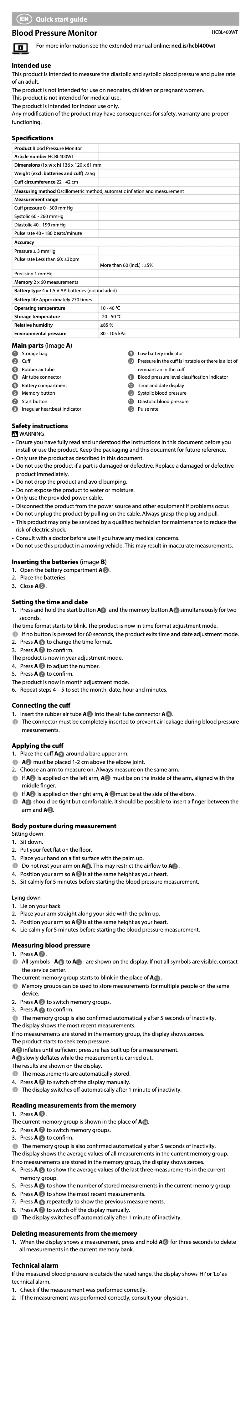 Página 1 del manual Manual de usuario Nedis HCBL400WT
