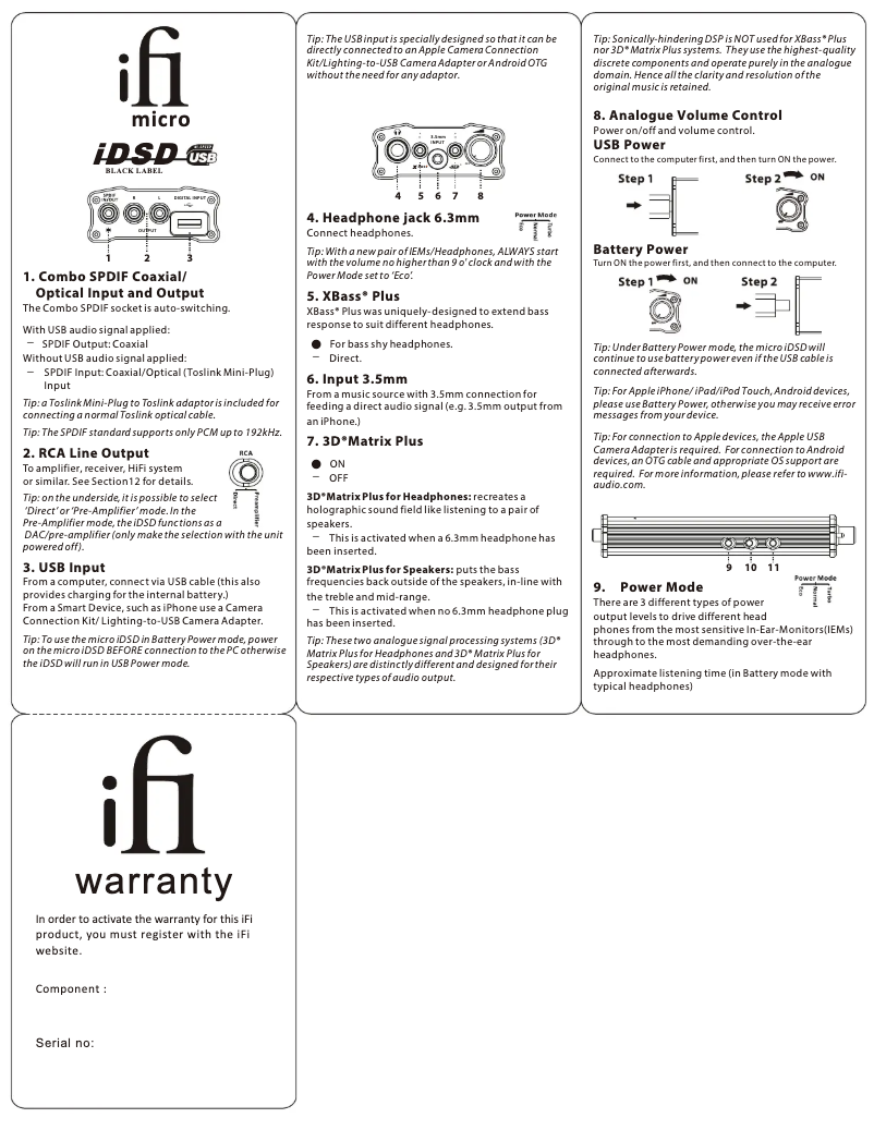 Page n°1 - Manuel utilisateur iFi Audio micro iDSD Black Label
