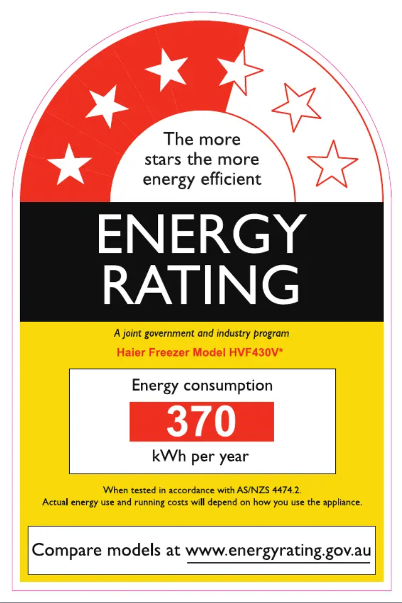 Page n°1 - Label énergétique Haier HVF430VS