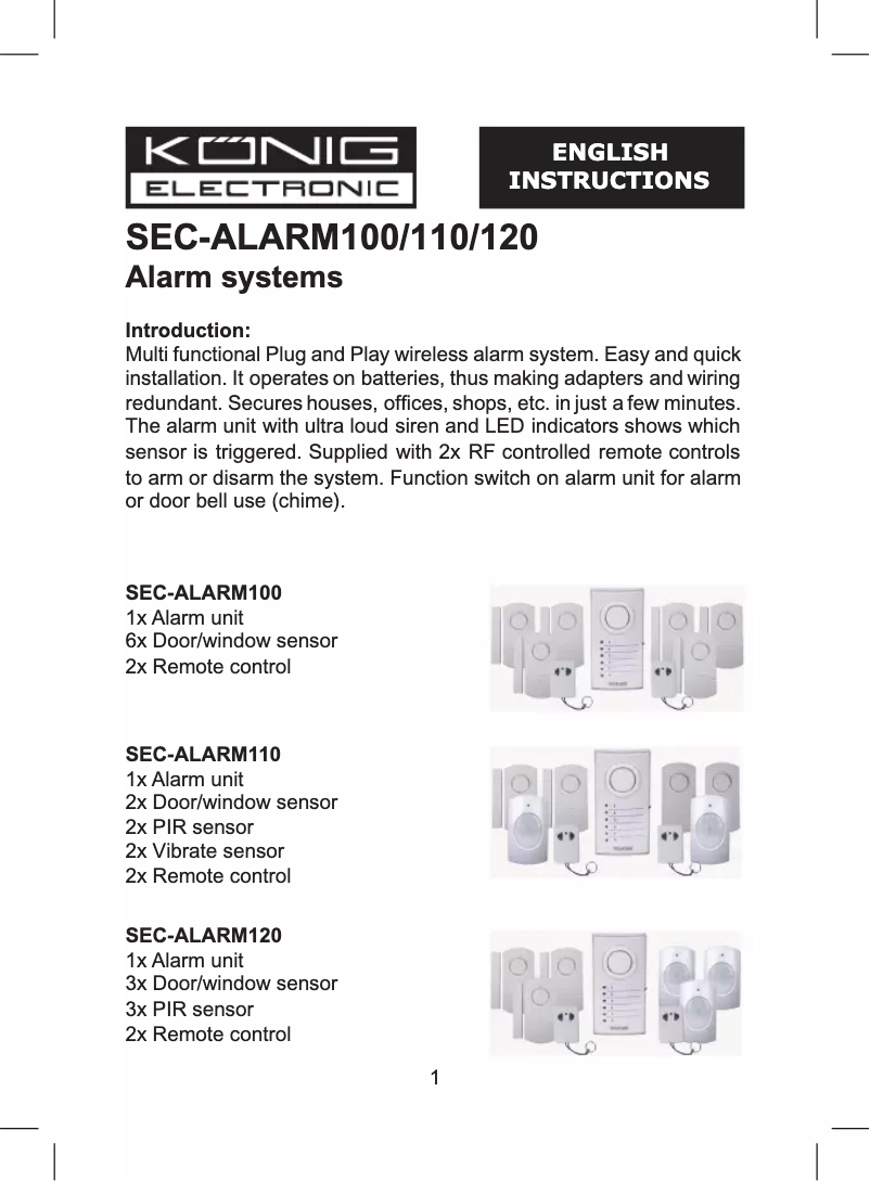 Image de la première page du manuel de l'appareil SEC-ALARM120