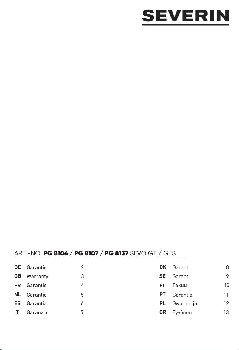 Page n°1 - Informations de garantie Severin PG 8137