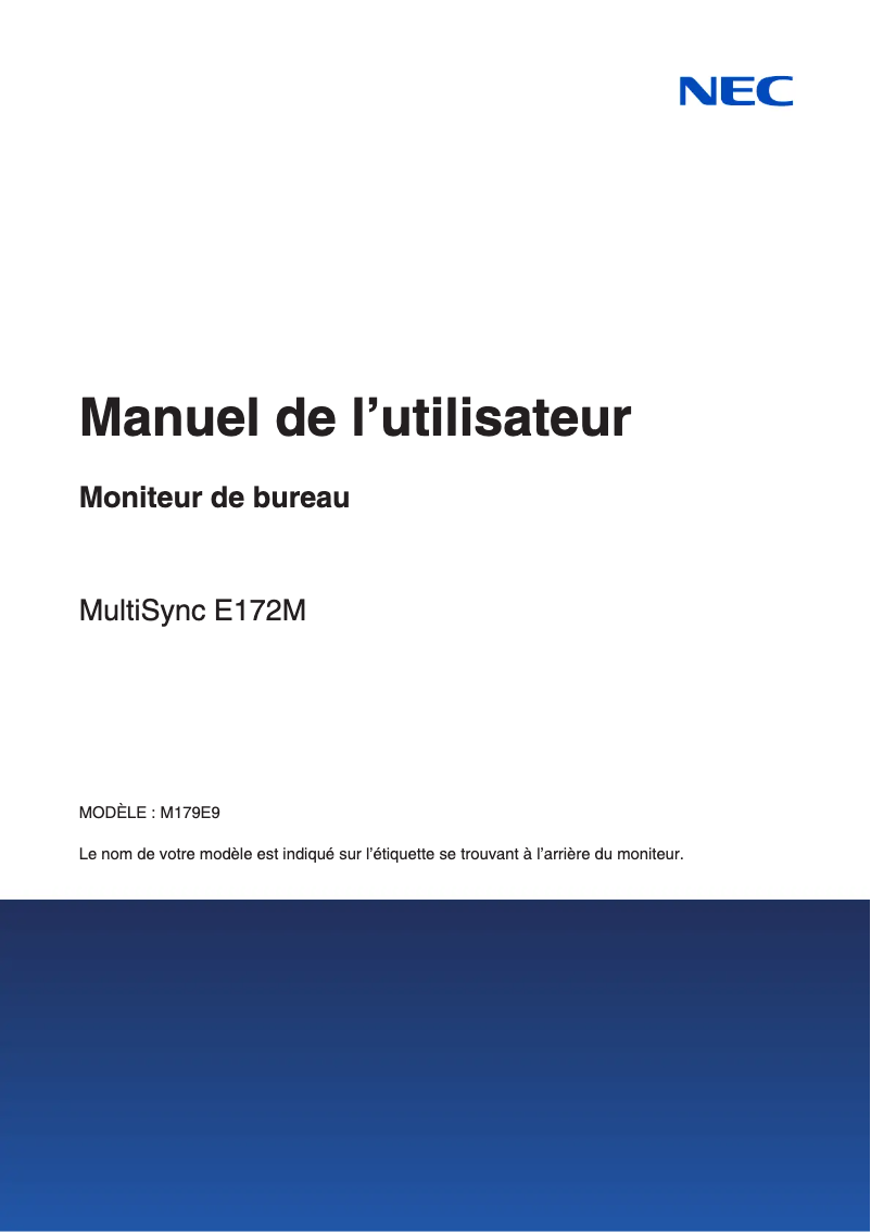 Image de la première page du manuel de l'appareil MultiSync E172M