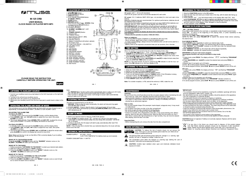 Page 1 de la notice Manuel utilisateur Muse M-125 CRB