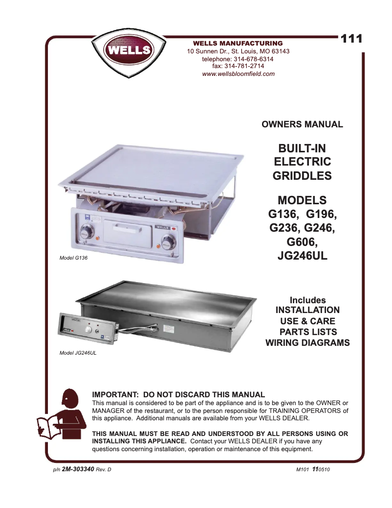 Page n°1 - Manuel utilisateur Wells G246