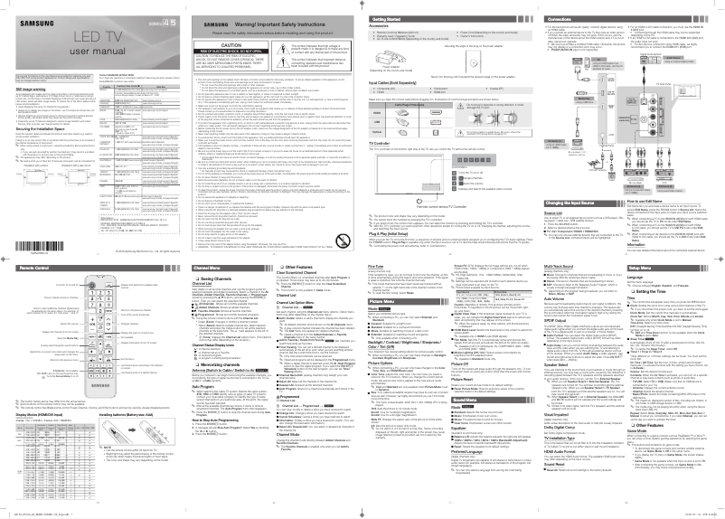 Page 1 de la notice Manuel utilisateur Samsung UN49K5100AF