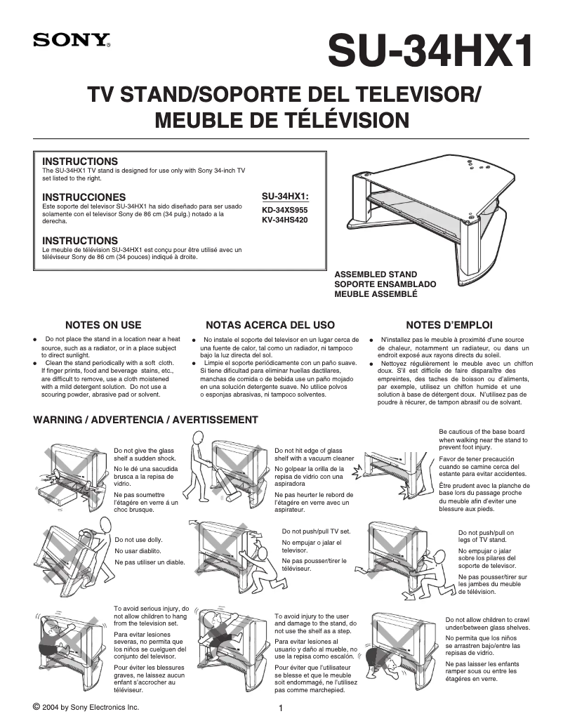 Page 1 de la notice Manuel utilisateur Sony KV-34HS420