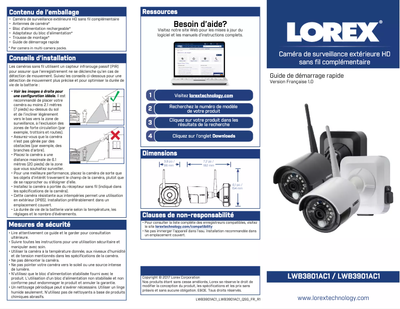 Page n°1 - Guide de démarrage rapide Lorex LWB3901AC1B
