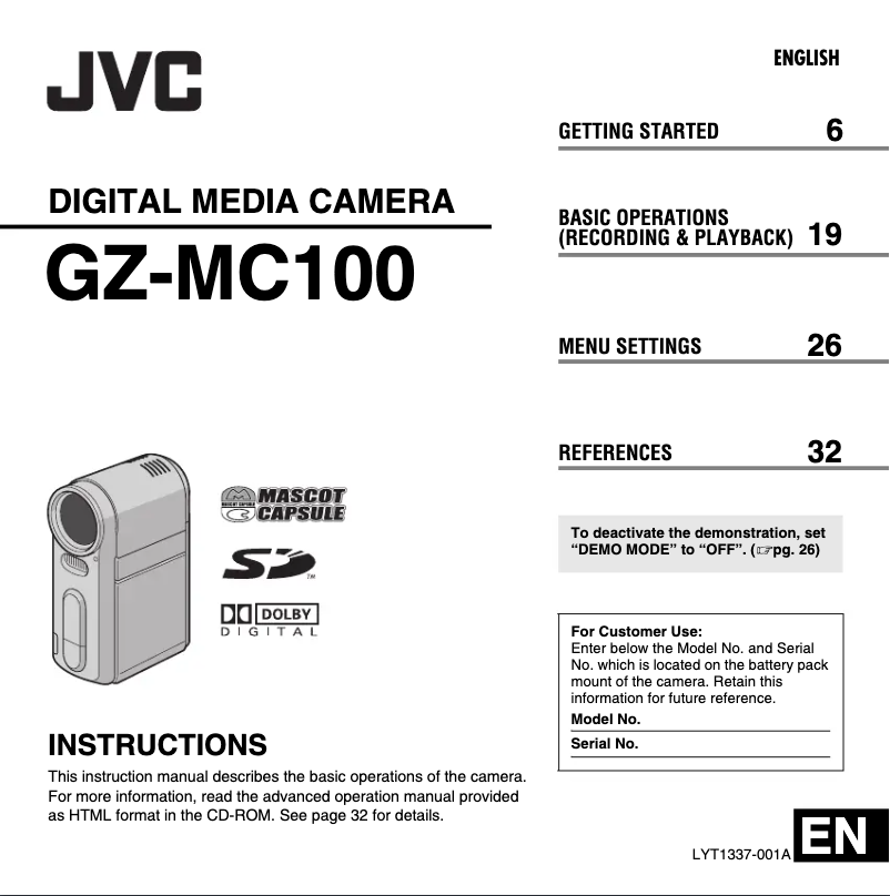 Page n°1 - Manuel utilisateur JVC GZ-MC100