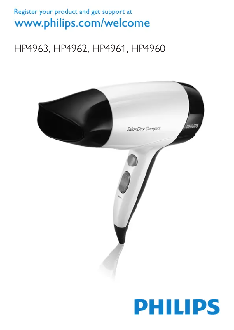 Page 1 de la notice Manuel utilisateur Philips SalonDry Compact HP4962