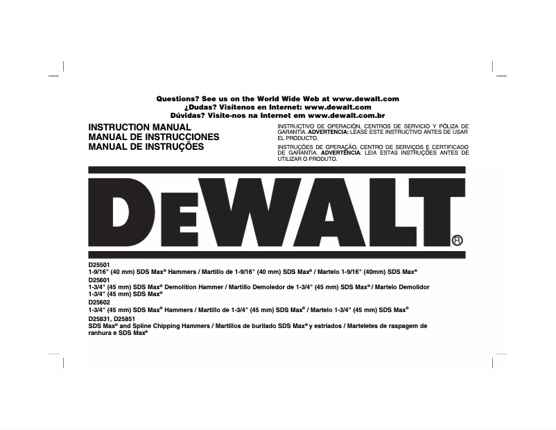 Page n°1 - Manuel utilisateur DeWalt D25602