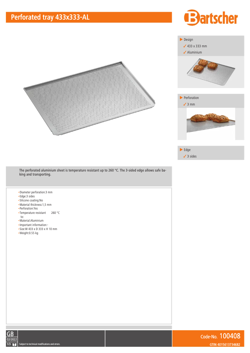 Page n°1 - Fiche technique Bartscher 100408
