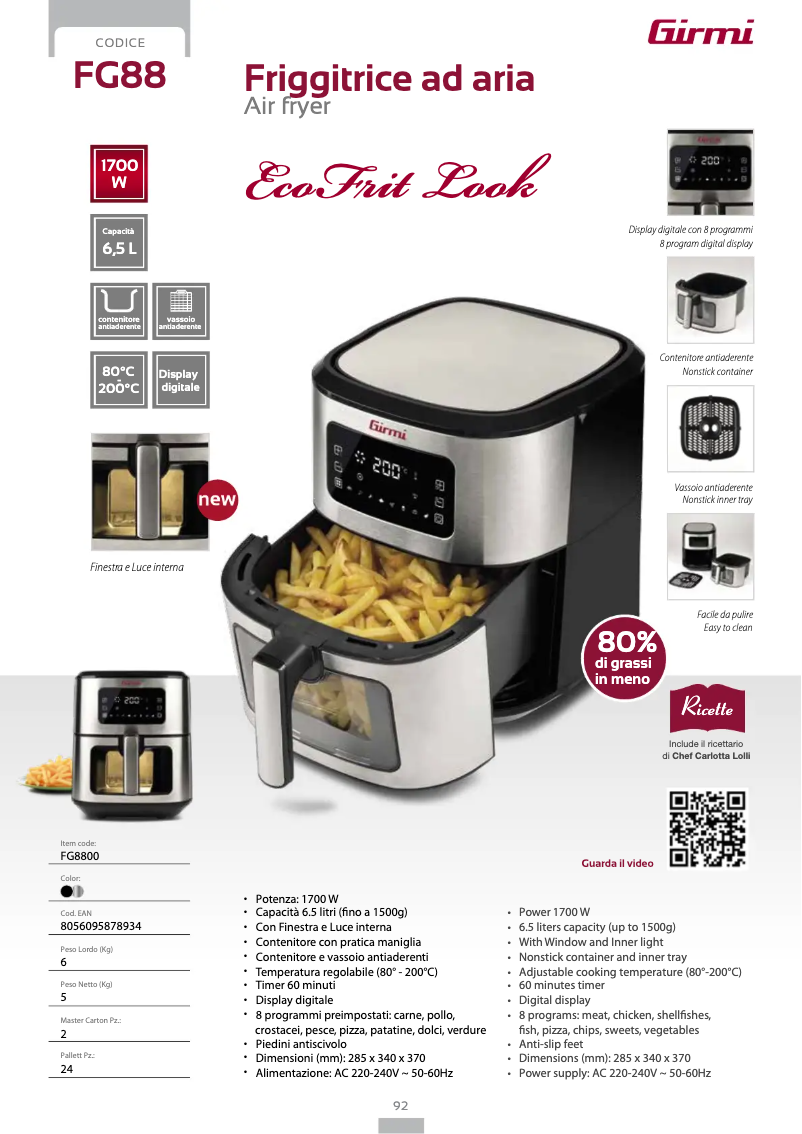Page 1 de la notice Fiche technique Girmi FG88