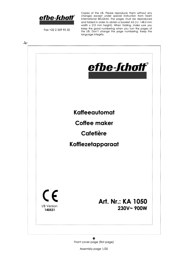 Page n°1 - Manuel utilisateur Efbe-Schott KA 1050