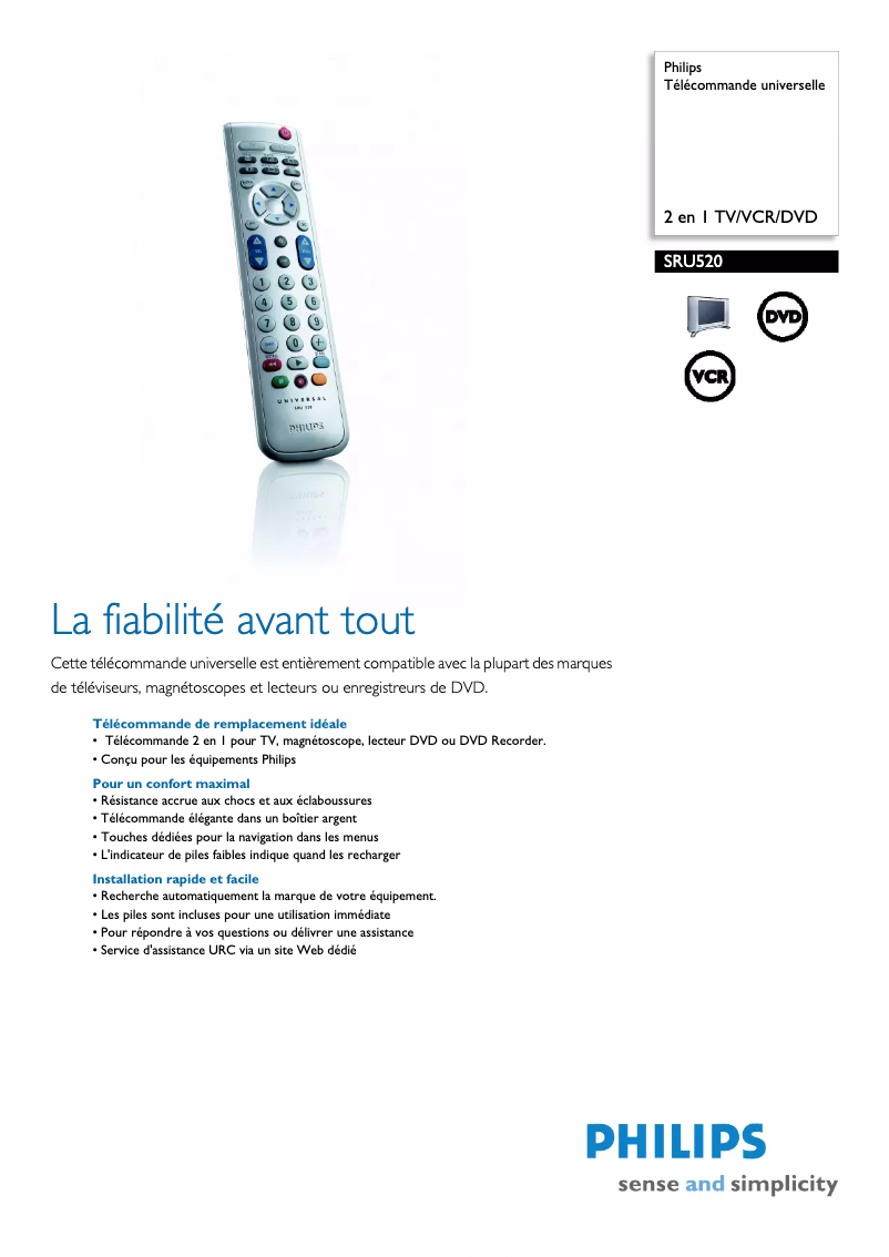 Page n°1 - Fiche technique Philips SRU520