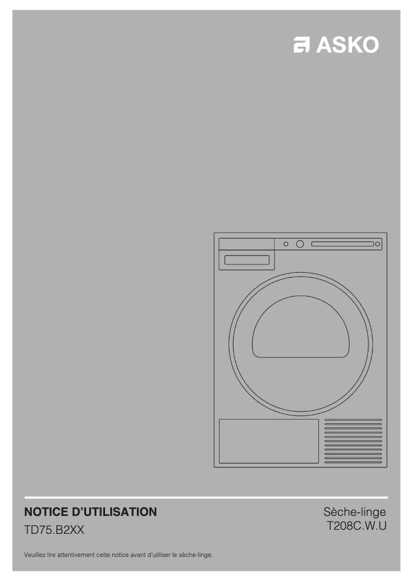 Page 1 de la notice Manuel d'utilisation et d'entretien Asko T208CW