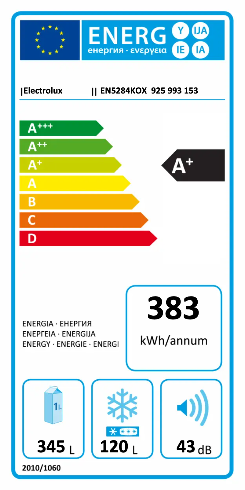 Page n°1 - Label énergétique Electrolux EN5284KOX