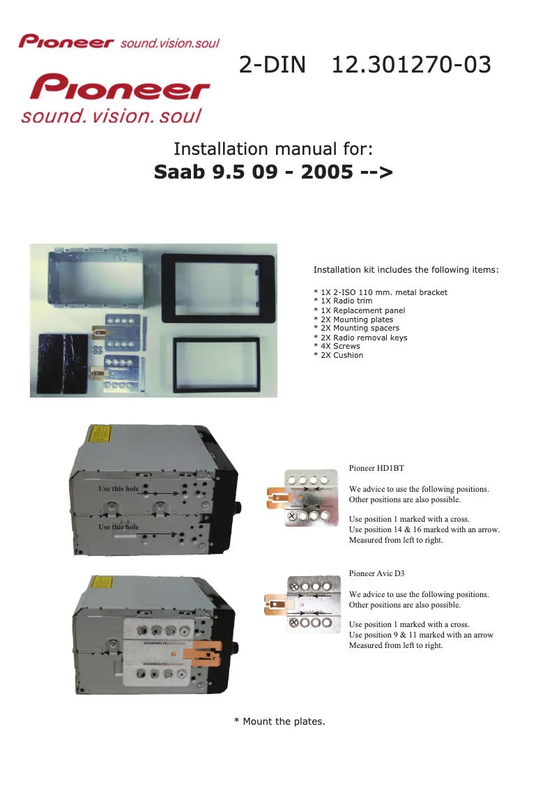 Page n°1 - Manuel utilisateur Pioneer 12.301270-03