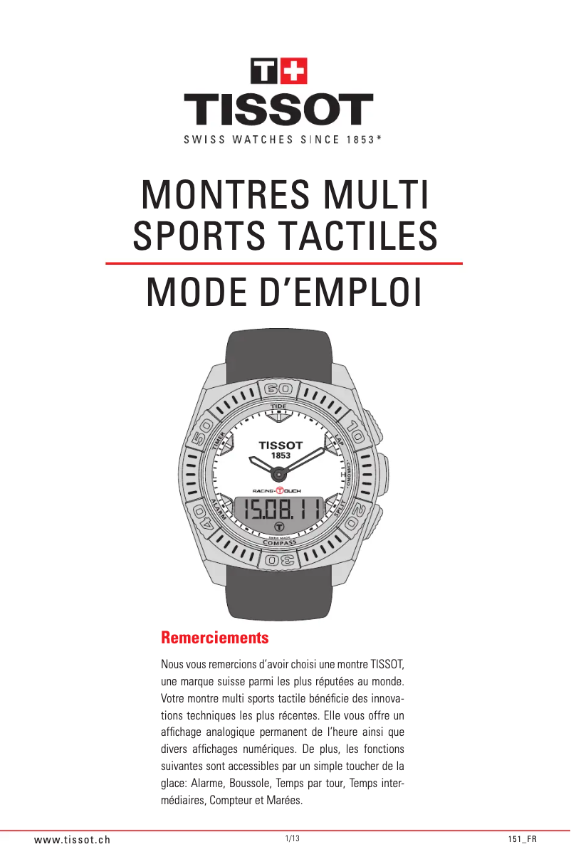Image de la première page du manuel de l'appareil T-RACE Touch Aluminium