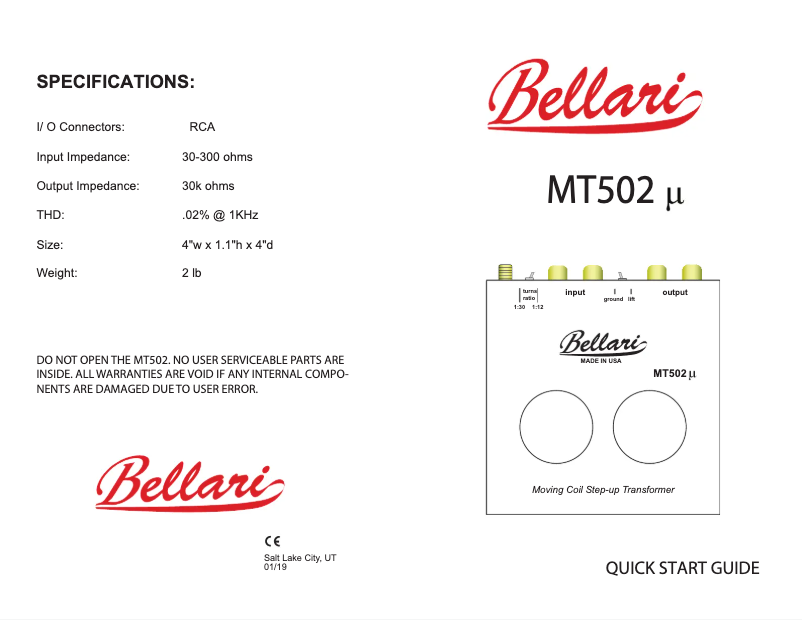 Page 1 de la notice Manuel utilisateur Bellari MT502