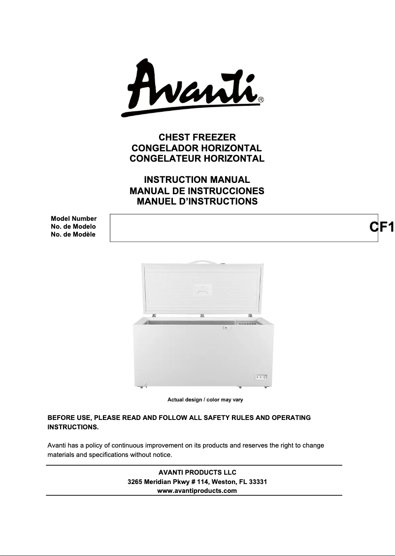 Page 1 de la notice Manuel utilisateur Avanti CF171F0WA