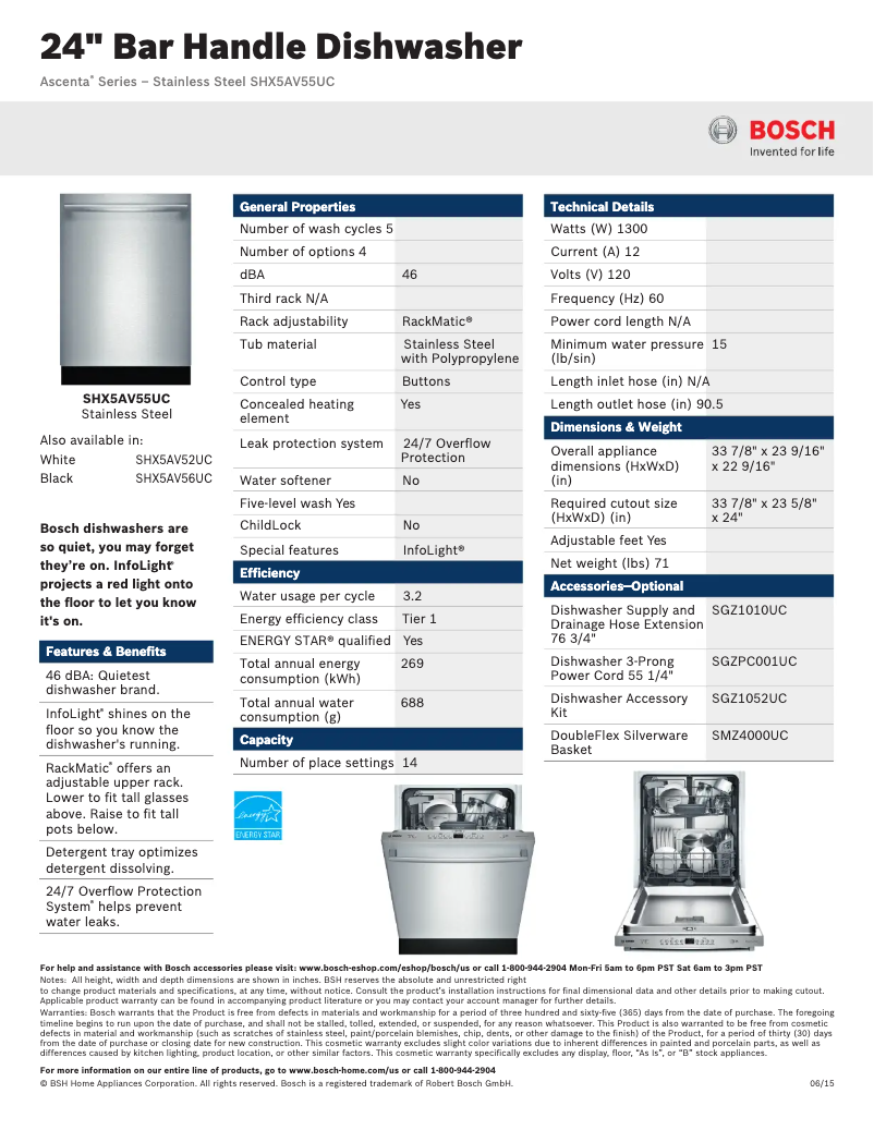 Page n°1 - Fiche technique Bosch SHX5AV5
