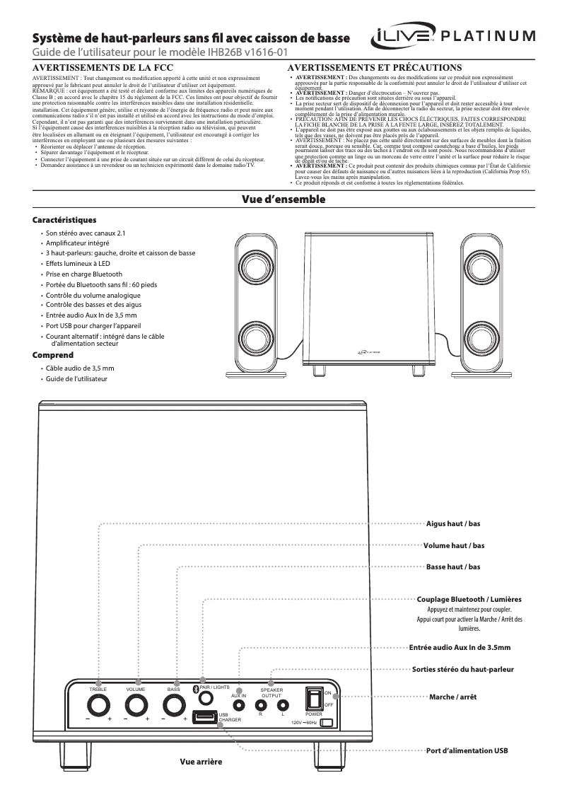 Page 1 de la notice Manuel utilisateur iLive IHB26W=