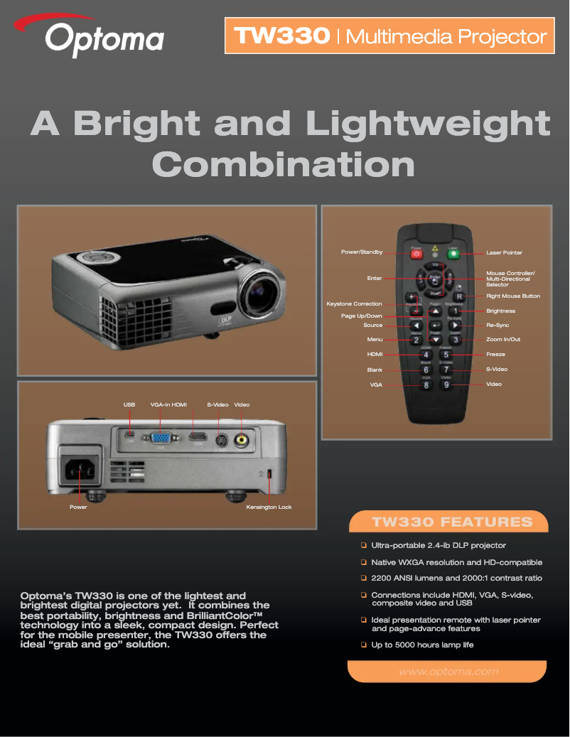 Page 1 de la notice Fiche technique Optoma TW330