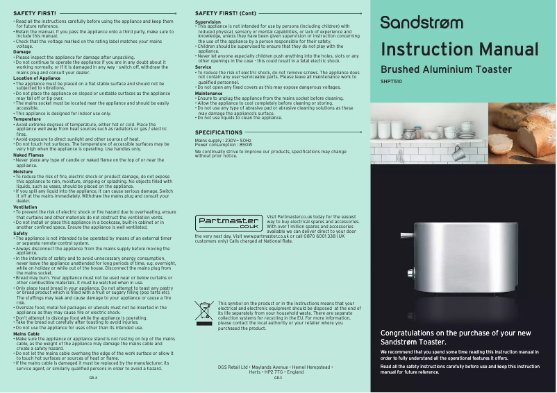 Page 1 de la notice Manuel utilisateur Sandstrøm SHPT510