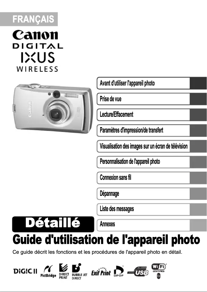 Page 1 de la notice Manuel utilisateur Canon Digital IXUS Wireless