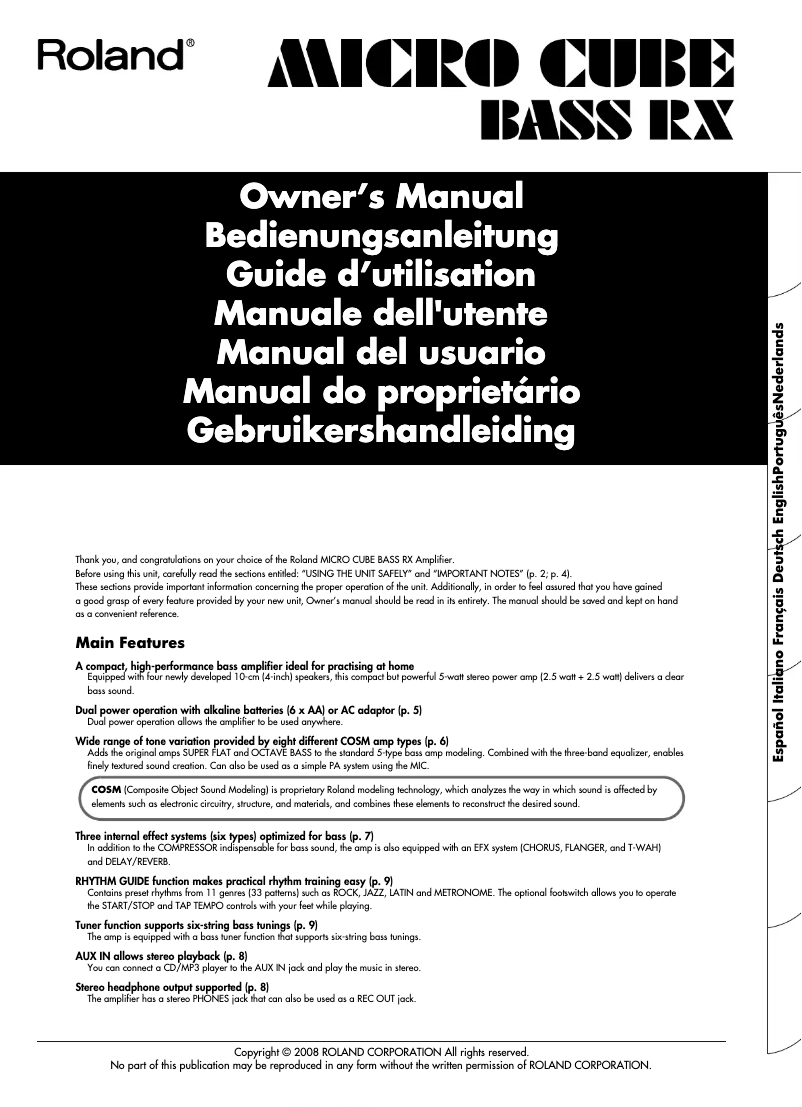 Image de la première page du manuel de l'appareil Micro Cube Bass RX