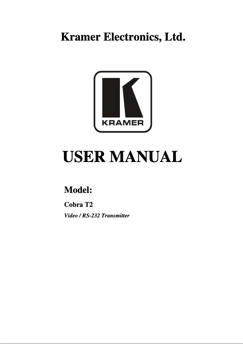 Page 1 de la notice Manuel utilisateur Kramer Cobra-T2