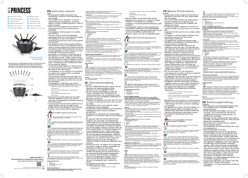 Page 1 de la notice Manuel utilisateur Princess Fondue Premium 173100