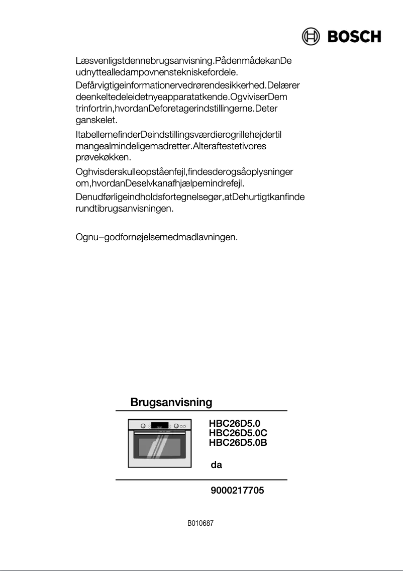 Page 1 de la notice Manuel utilisateur Bosch HBC26D550