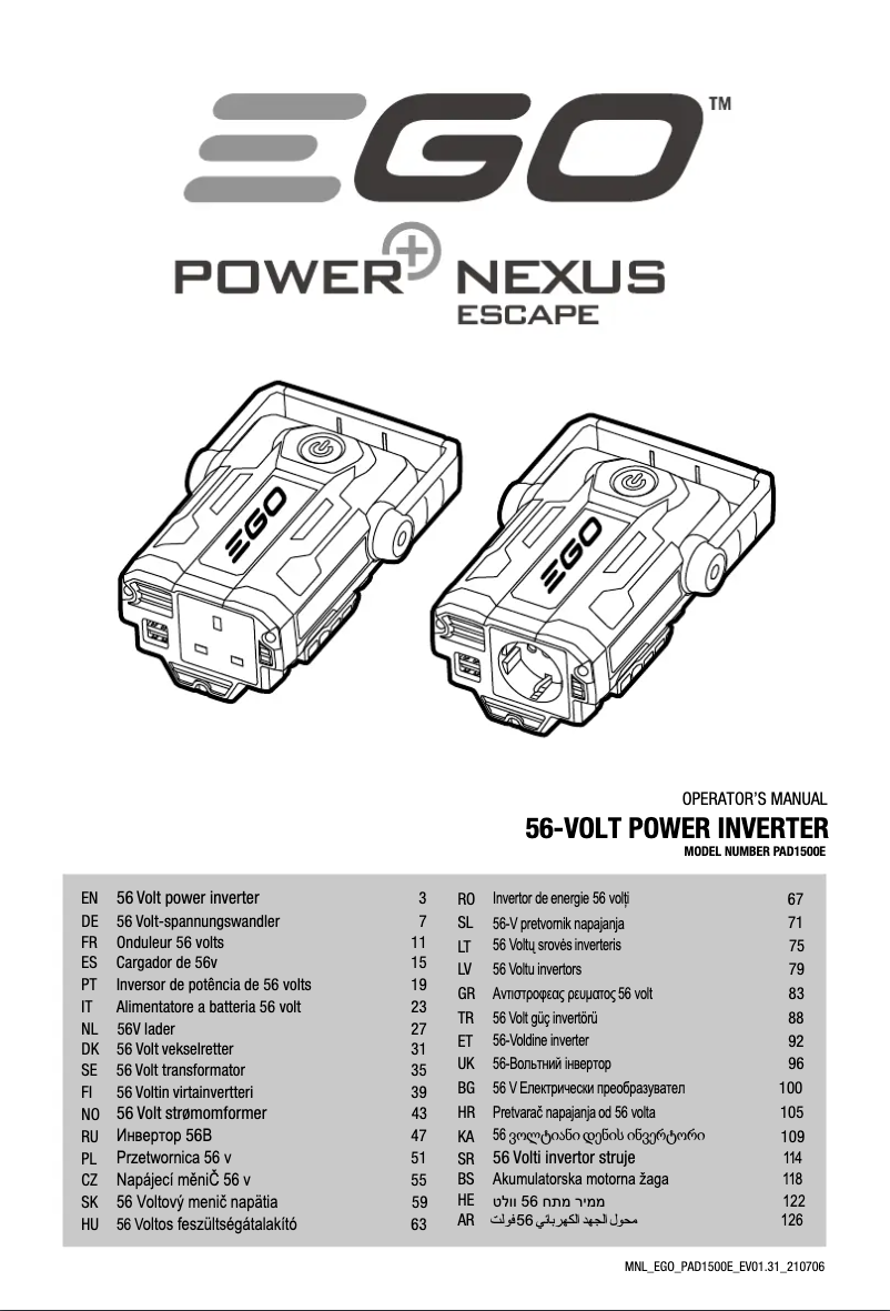 Page 1 de la notice Manuel utilisateur EGO PAD1500E