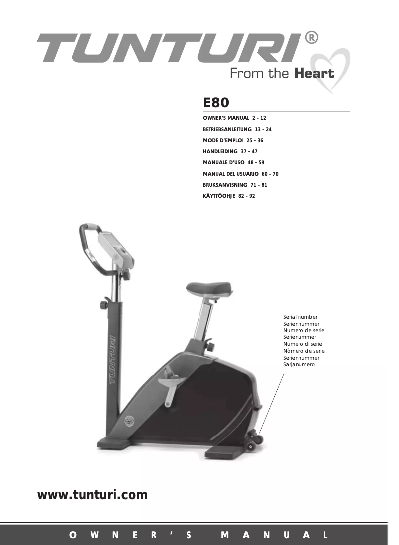 Page n°1 - Manuel utilisateur Tunturi E80