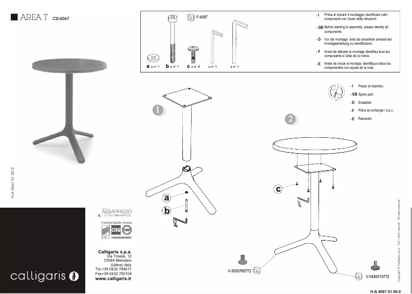 Page n°1 - Manuel utilisateur Calligaris .com CS-4067-AD65H_P94_P94_P94