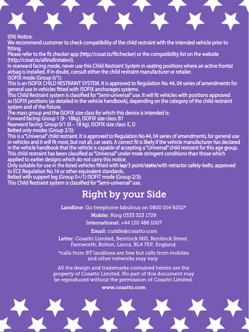 Page 1 de la notice Manuel utilisateur Cosatto All in All 360 Rotate