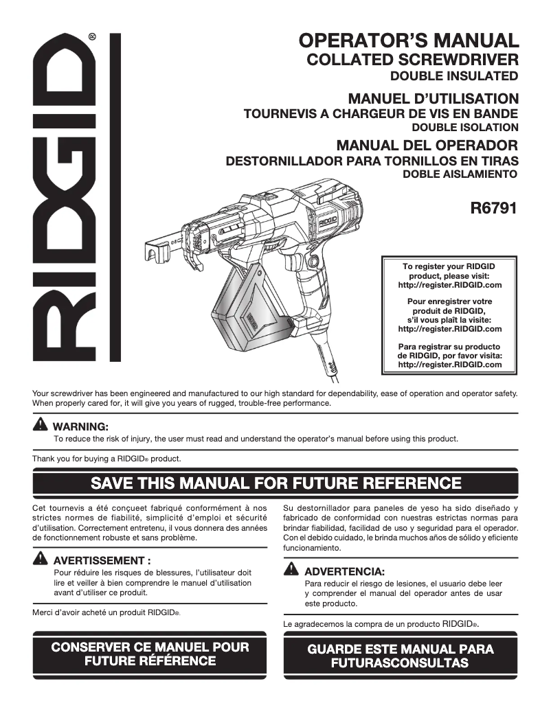 Page 1 de la notice Manuel utilisateur Ridgid R6791