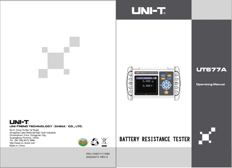 Page 1 de la notice Manuel utilisateur Uni-T UT677A