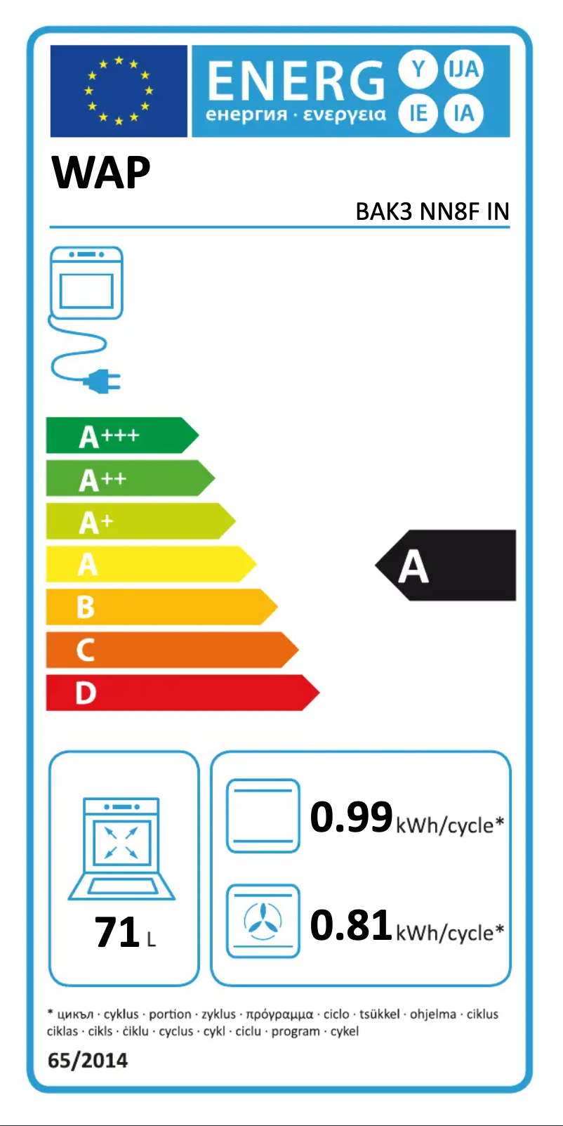Page 1 de la notice Label énergétique Bauknecht BAK3 NN8F IN