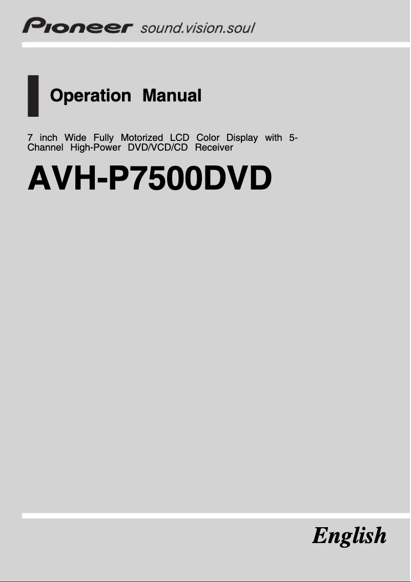 Page 1 de la notice Manuel utilisateur Pioneer AVH-P7500DVD