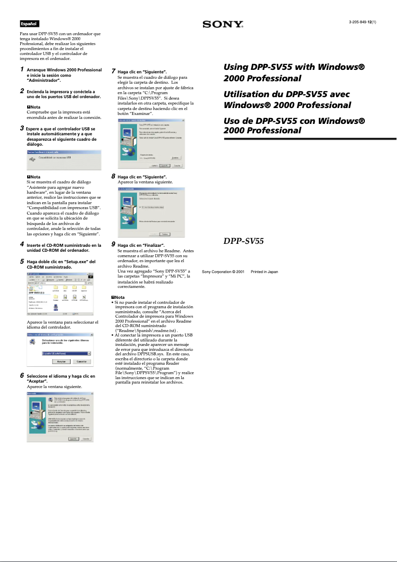 Página 1 del manual Manual de usuario Sony DPP-SV55