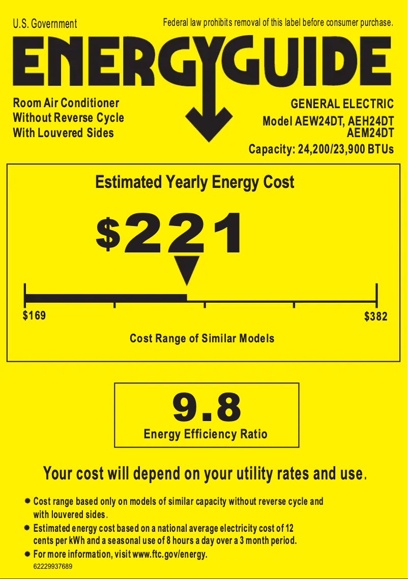 Page n°1 - Label énergétique GE AEW24DT
